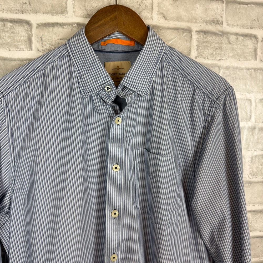 Tommy Bahama Jeans Mens Blue White Striped Long Sleeve Button Down Shirt Large
